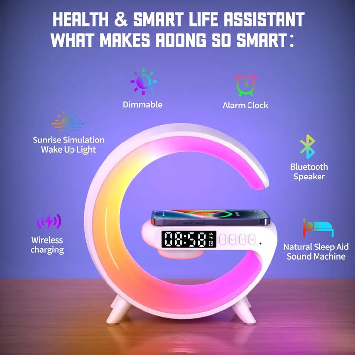 Smart G Shape Lamp – Wireless Charger with Built-in Speaker & Alarm Clock Smart G Shape Lamp – Wireless Charger with Built-in Speaker & Alarm Clock